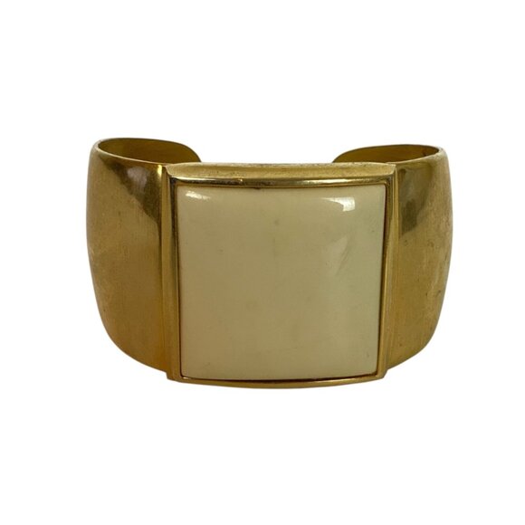 Vintage Avon Gold-Tone Wide Cuff Bracelet With Cream Enamel Centerpiece - Picture 2 of 6